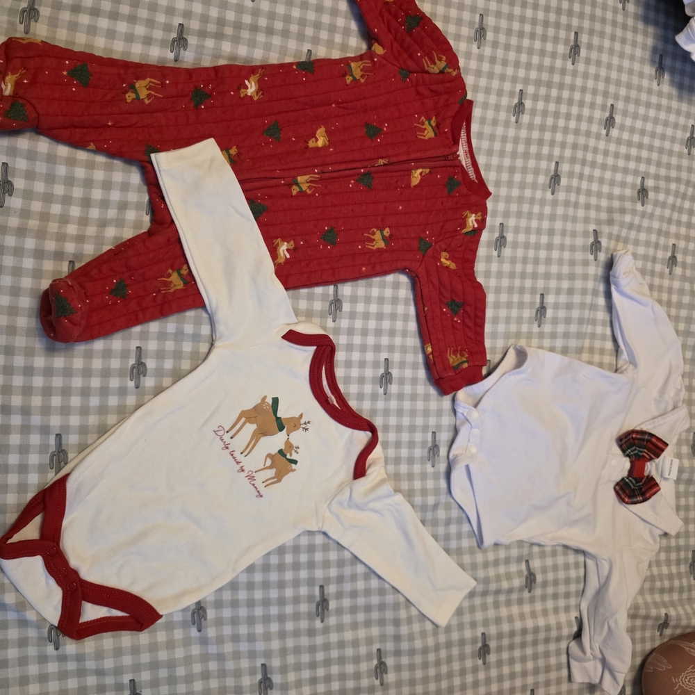 Red Christmas Reindeer Baby One-Piece Pajamas - Unbranded